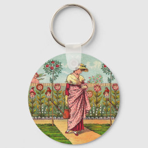 Garten wächst Blumen Frau Kunst Antiquität Schlüsselanhänger