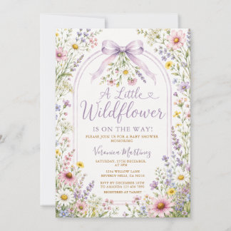 Garten-Wildblumen-Rand lila Mädchen Baby-Party Einladung