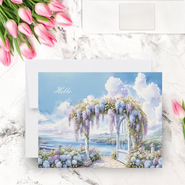 Garten: Wisteria Locarno Mitteilungskarte (Wander through wisteria wonders with this captivating watercolor AI artwork. Sending you serenity.)