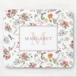 Gartenanlage Rose Rosa Blütenfarbe Mit Monogramm Mousepad<br><div class="desc">Monogramm Mousepad mit Gartenblumenblättern in Aquarell. Ideal für jeden Anlass.</div>