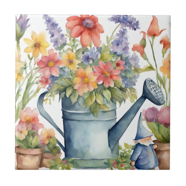 Gartenanlagen und Blume Wasser Wasserfarben Fliese (Vorderseite)