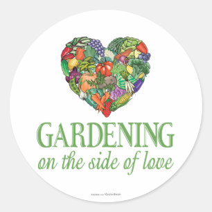 Gartenarbeit auf der Seite der Liebe Runder Aufkleber