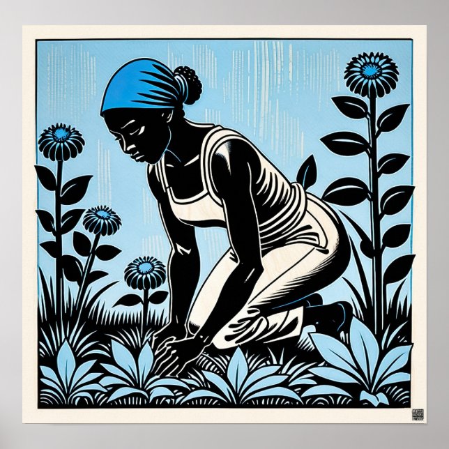 Gartenarbeit - Holzblock Print Poster (Vorne)