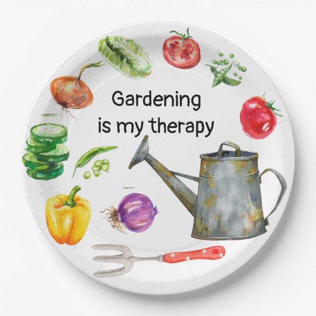 Gartenarbeit ist mein Therapiegemüse zum Bewässern Pappteller (Vorderseite)