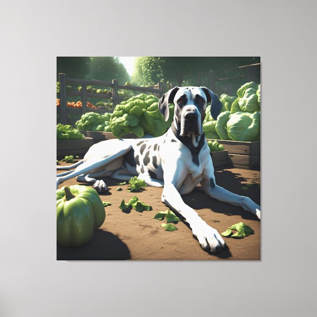 Gartenarbeit mit einem großen Dänen-Hund, 1 in Ser Leinwanddruck (Vorderseite)