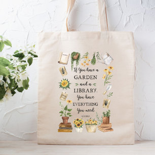 Gartenarbeit und Bibliothekszitat Sonnenblume und Tragetasche