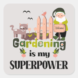 Gartenbau Supermacht, Niedlicher Gärtner Quadratischer Aufkleber