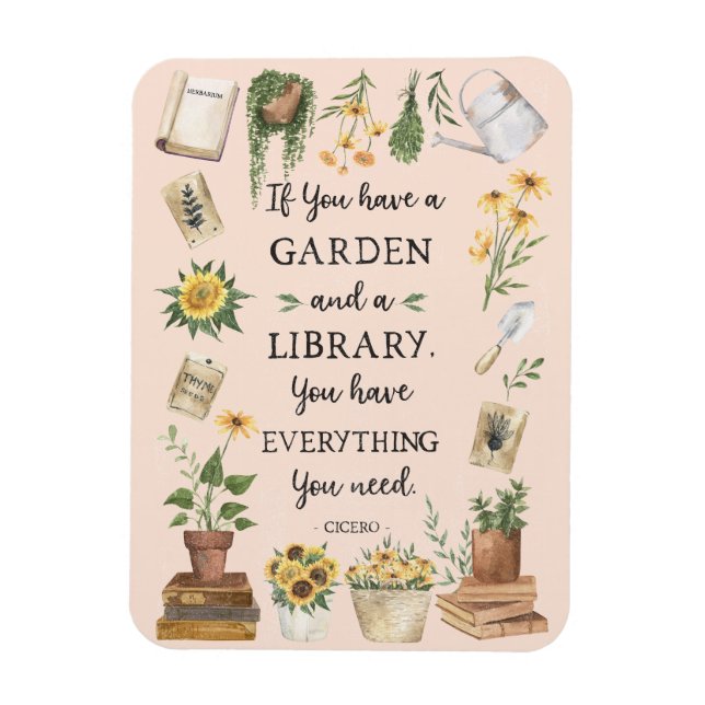 Gartenbau und Bibliothek Zitat Sonnenblumen und Kr Magnet (Vertikal)