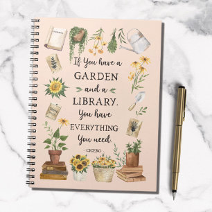 Gartenbau und Bibliothek Zitat Sonnenblumen und Kr Notizblock