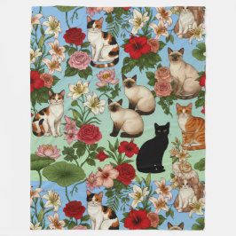 Gartenbegleiter – Blumige Katzen in Blüte Fleecedecke
