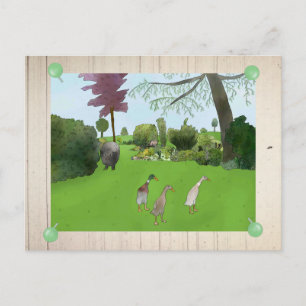 Gartenbild mit Schwein Postkarte