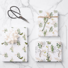Gartenblättern mit Vögeln, Bienen und Schmetterlin Geschenkpapier Set