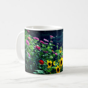 Gartenblick, Gänseblumen, Kosmos, Sonnenblumen, Ma Kaffeetasse