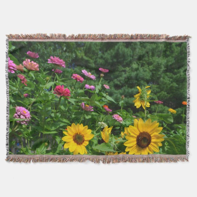 Gartenblick, Liegeflächen, Sonnenblumen, Pinien Decke (Vorderseite)
