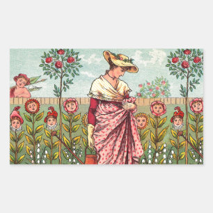 Gartenblume Frau Kunst Antiquität Rechteckiger Aufkleber