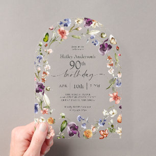 Gartenblumen Botanische Schrift 90. Geburtstag Acryleinladungen