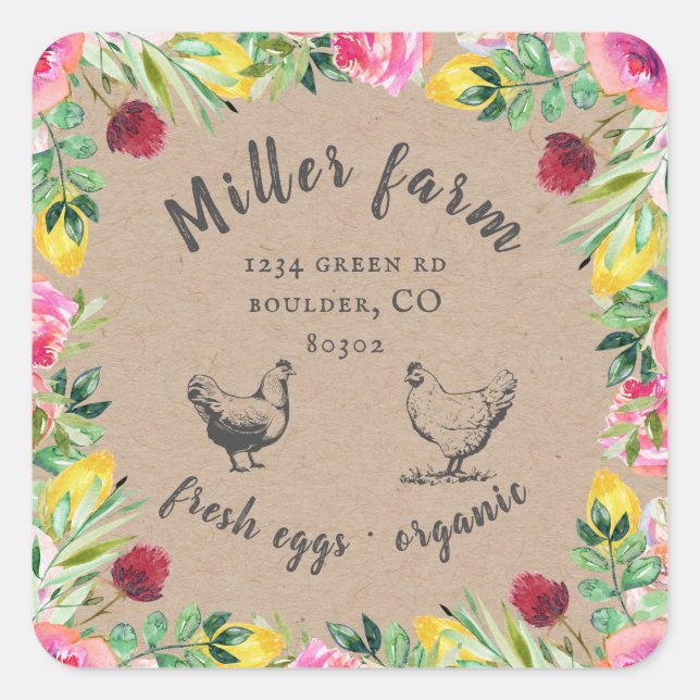 Gartenblumengarten Eierkarton Quadratischer Aufkleber (Vorderseite)