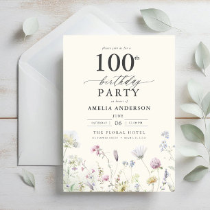 Gartenblumenkalligraphie 100. Geburtstag Einladung