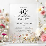 Gartenblumenkalligraphie 40. Geburtstag Acryleinladungen<br><div class="desc">Feiern Sie stilvoll mit einer Blumenkalligraphie aus dem 40. Jahrhundert, perfekt für einen Meilenstein-Event. Mit lebendigen Blumenmotiven und eleganter Kalligraphie Set diese Einladung einen skurrilen und dennoch raffinierten Ton für Ihre Feier. Das üppige Gartenthema verbindet natürliche Schönheit mit anmutiger Typografie und schafft einen zeitlosen und einladenden Look. Ideal für Ansammlungen...</div>