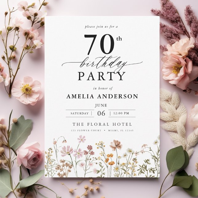 Gartenblumenkalligraphie 70. Geburtstag Einladung (Von Creator hochgeladen)