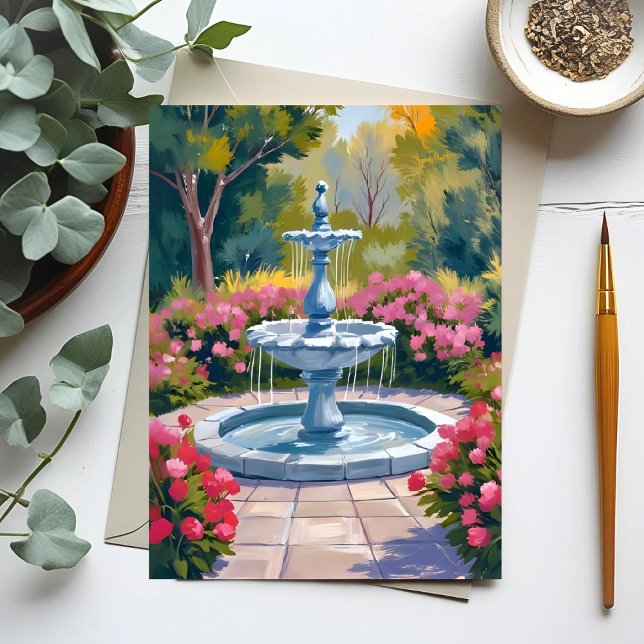 Gartenbrunnen Blumenbilder Postkarte (Von Creator hochgeladen)