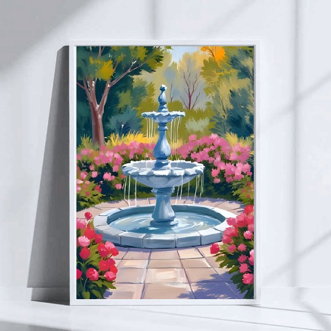 Gartenbrunnen Blumenmalerei Aquarellkunst Poster (Von Creator hochgeladen)