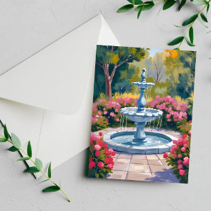 Gartenbrunnen-Blumenmalerei-Karte