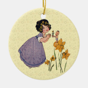 Gartenelfe Narzisse Feenland Frühling Ostern Keramik Ornament