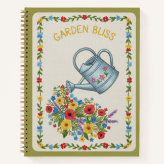Gartenfreude bestickte Blumen Gießkanne Notizbuch