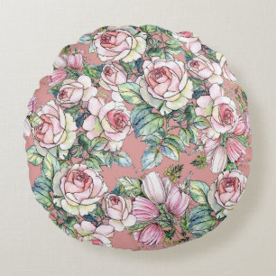 Gartengarten Blume Rose mit Tulpen im Wasser bemal Rundes Kissen