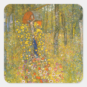 Gartengarten Gustav Klimt mit Crucifix Quadratischer Aufkleber