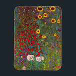 Gartengarten Gustav Klimt mit Sonnenblumenmoor Magnet<br><div class="desc">Der Bauerngarten Gustav Klimt mit Sonnenblumenmagnet. Ölmalerei auf Leinwand von 1905-06. Obwohl Klimt für seine goldene Periode, die klassische Werke wie The Kiss und Portrait von Adele Bloch Bauer produzierte, am meisten geschätzt wird, produzierte der Künstler auch einige unglaublich charmante Landschaftsmalereien. Die Gartenfarm mit Sonnenblumen verfügt über einen blühenden Sommergarten...</div>