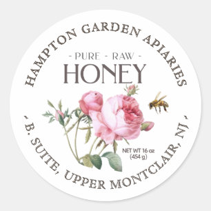 Gartengarten Rose mit Honigbienen-Honig-Jar-Label Runder Aufkleber