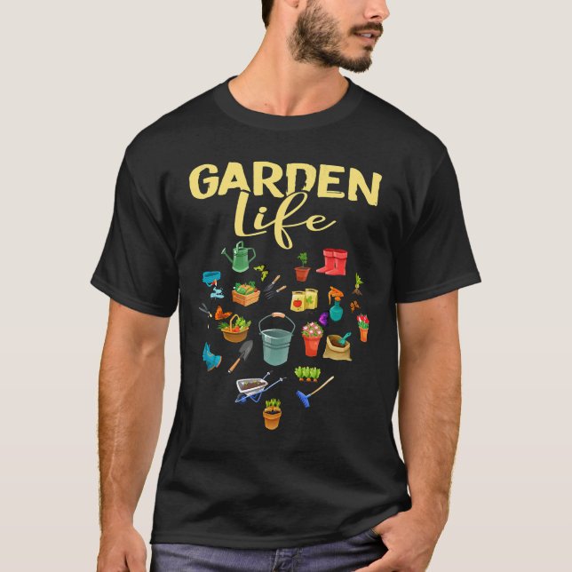 Gartengartenarbeit mit allen Werkzeugen T-Shirt (Vorderseite)