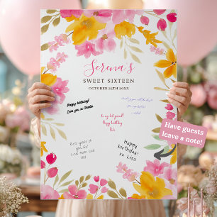 Gartengelb rosa Blüte Sweet 16 Unterschrift Board Poster
