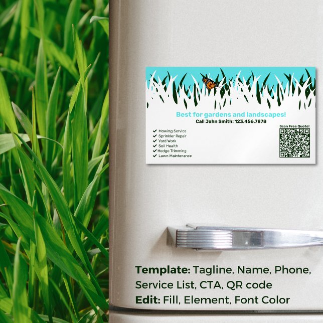 🌿 🦋 Gartengesundheit: Beruflicher Wäscheservice Magnetische Visitenkarte (Garden Health: Professional Lawn Care Service Business Card Magnet)