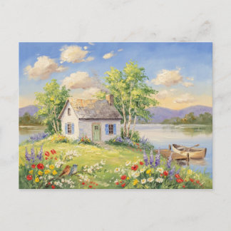 Gartenhaus See Naturszene Ruhiges Dorf Postkarte