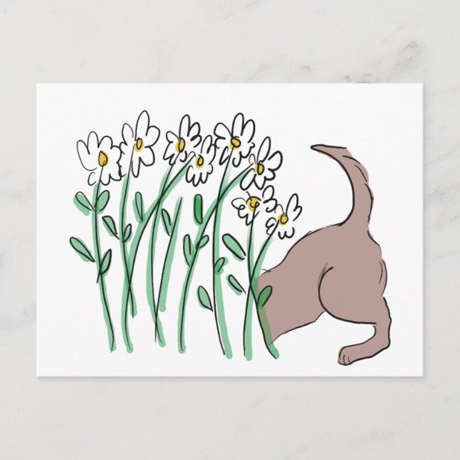 Gartenhelfer (Hund in den Gänsedaunen) Postkarte (Vorderseite)