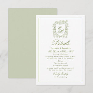 Gartenhochzeit Sage Green Crest Details Karte