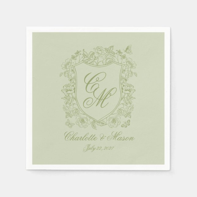 Gartenhochzeit Salbeigrün Monogramm-Wappen Serviet Serviette (Vorderseite)