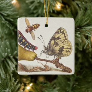 Garteninsekten, Fliege, Raupe, Birne, Tausendfüßle Keramikornament