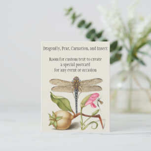 Gartenleben, Libelle, Birne, Nelke und Insekt Postkarte
