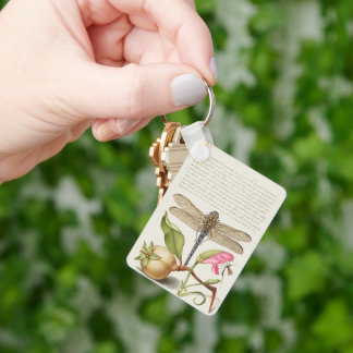Gartenleben, Libelle, Birne, Nelke und Insekt Schlüsselanhänger