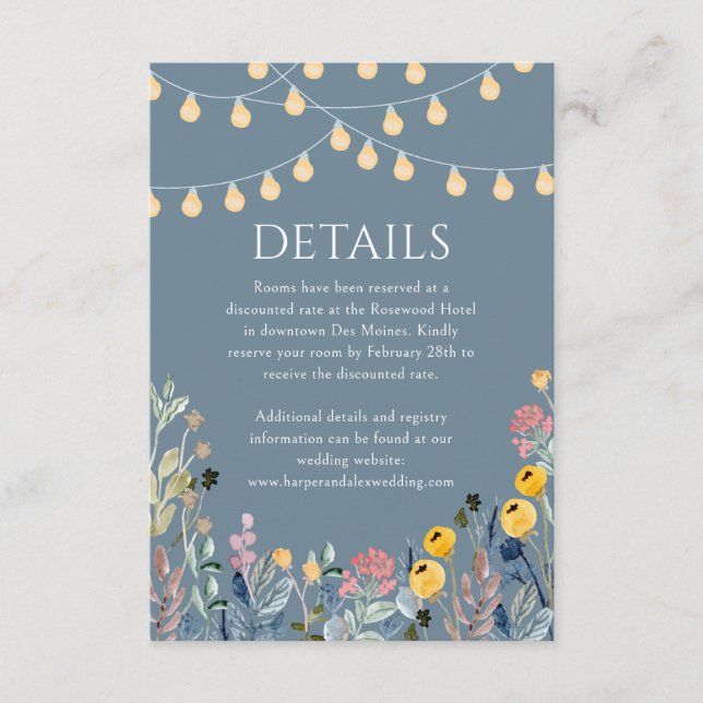 Gartenleuchten und Wildblumen für Hochzeiten Begleitkarte (Vorderseite)