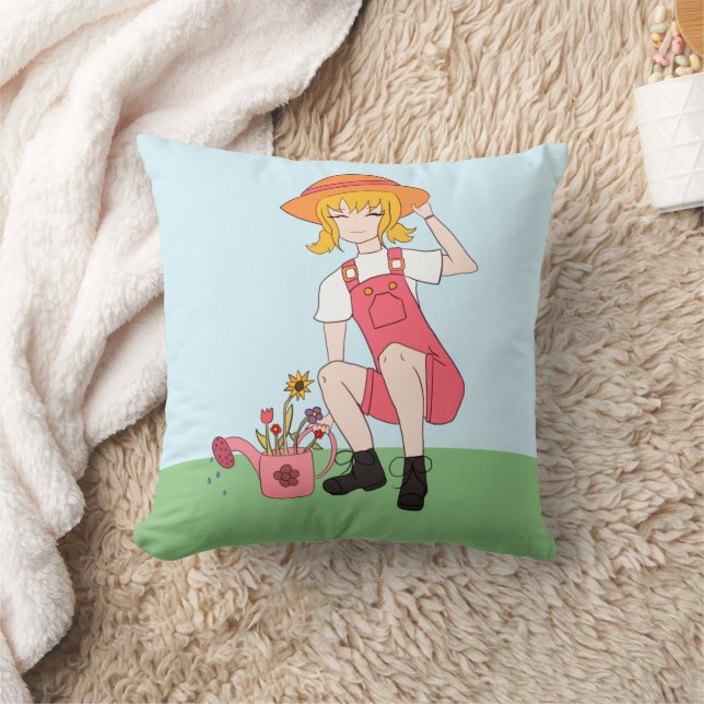 Gartenmädchen mit Blume Blond Hair Kissen (Decke)