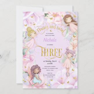 Gartenmärchen mit rosa lila Blume, 3. Geburtstag Einladung