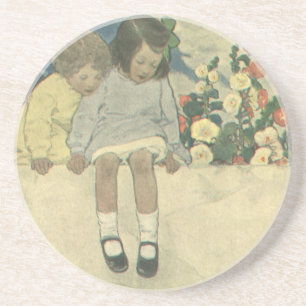 Gartenmauer Jessie Willcox Smith, Vintage Kinder Sandstein Untersetzer
