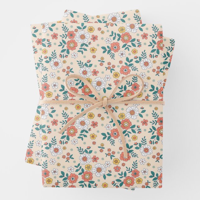 Gartenmuster für Korallenblumen Geschenkpapier Set (Beispiel)