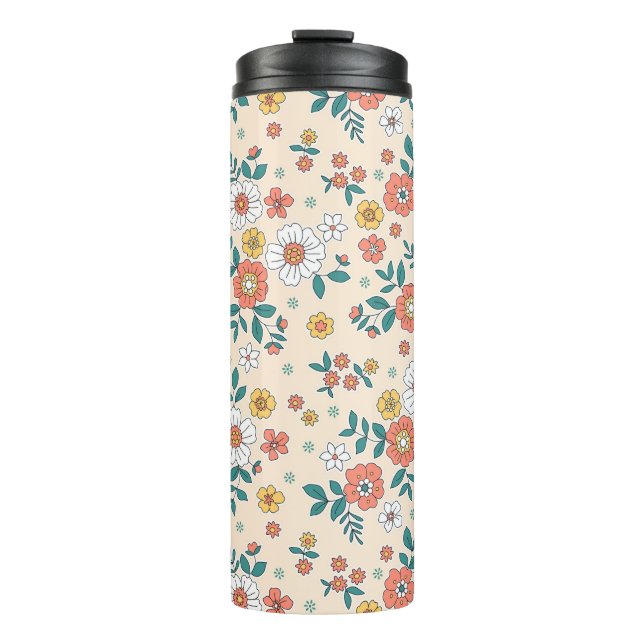 Gartenmuster für Korallenblumen Thermosbecher (Vorderseite)