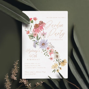 Gartenparty-Wasserfarben-Wildblumen-Blumen-Geburts Folieneinladung
